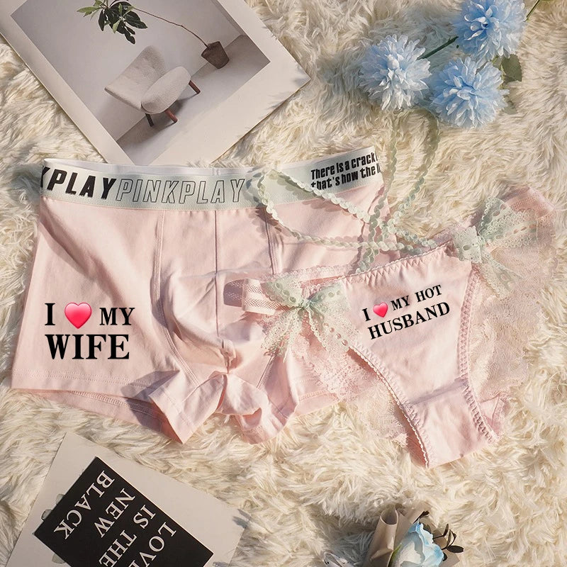 I Love My Girlfriend Matching Couples Underwear – Soft Cotton Set Pink - A