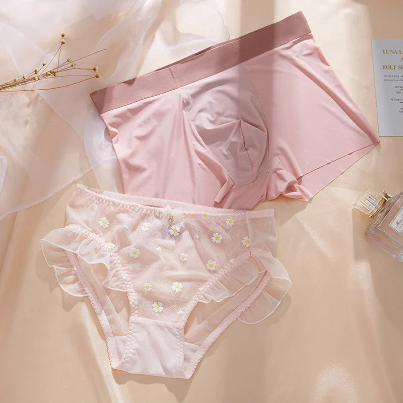 Daisy Print Cute Couple Underwear Set – Soft Stretch Blend Pink