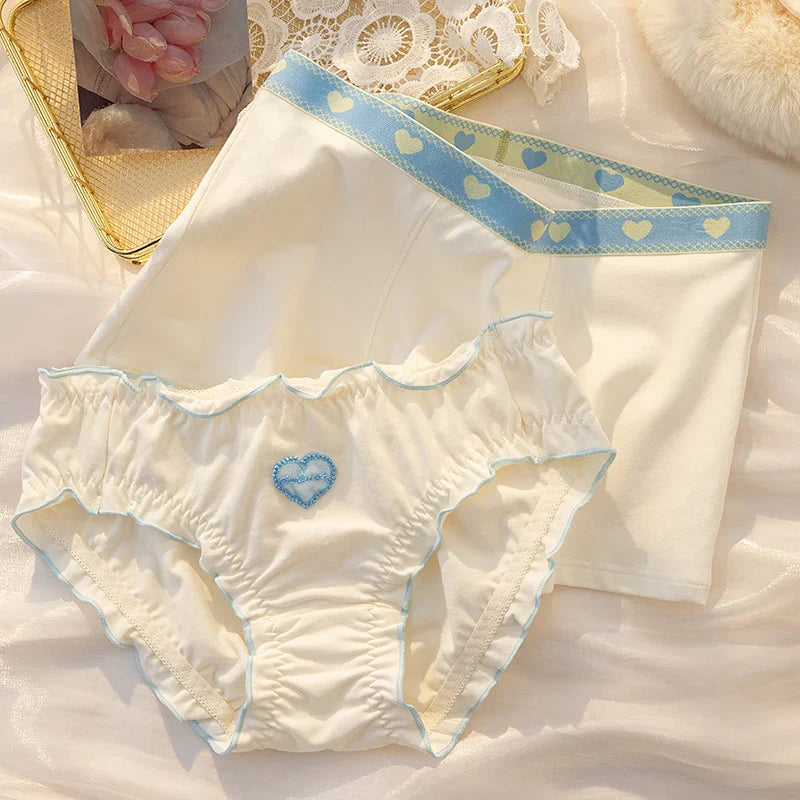 Blue White Hearts Matching Underwear for Couples – Soft Polyester Set 1