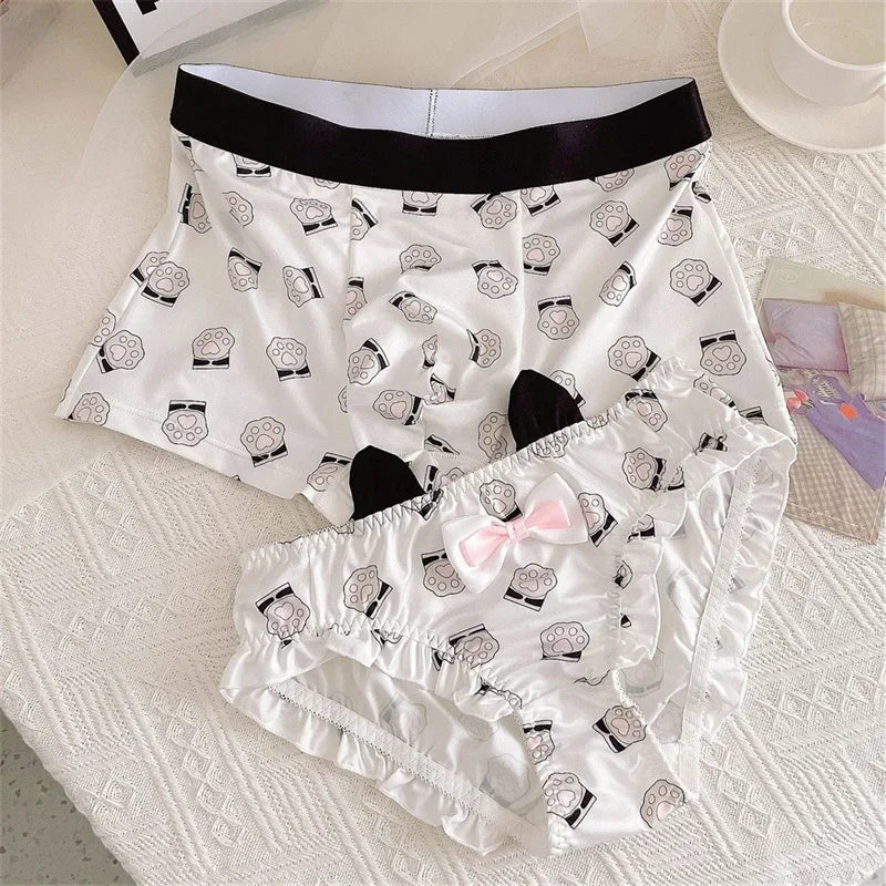 Cute Matching Pink Paw Print Couples Underwear Sets – Premium Cotton 1