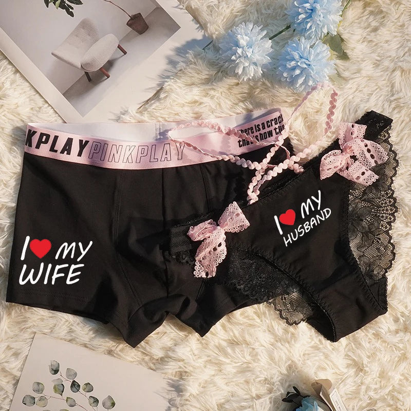 I Love My Girlfriend Matching Couples Underwear – Soft Cotton Set Black - A