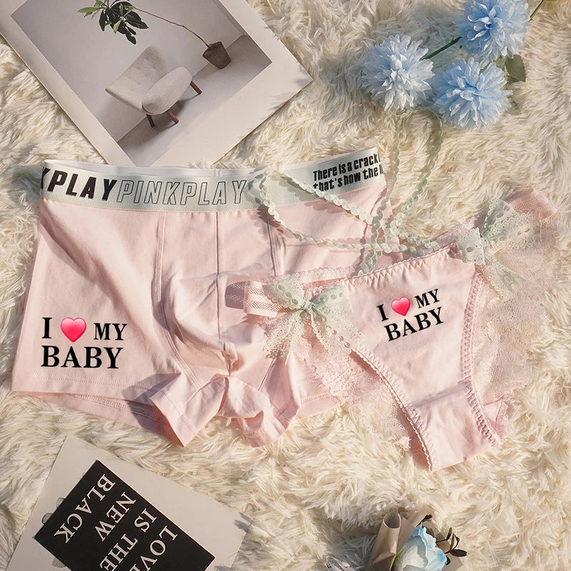 I Love My Girlfriend Matching Couples Underwear – Soft Cotton Set Pink - D