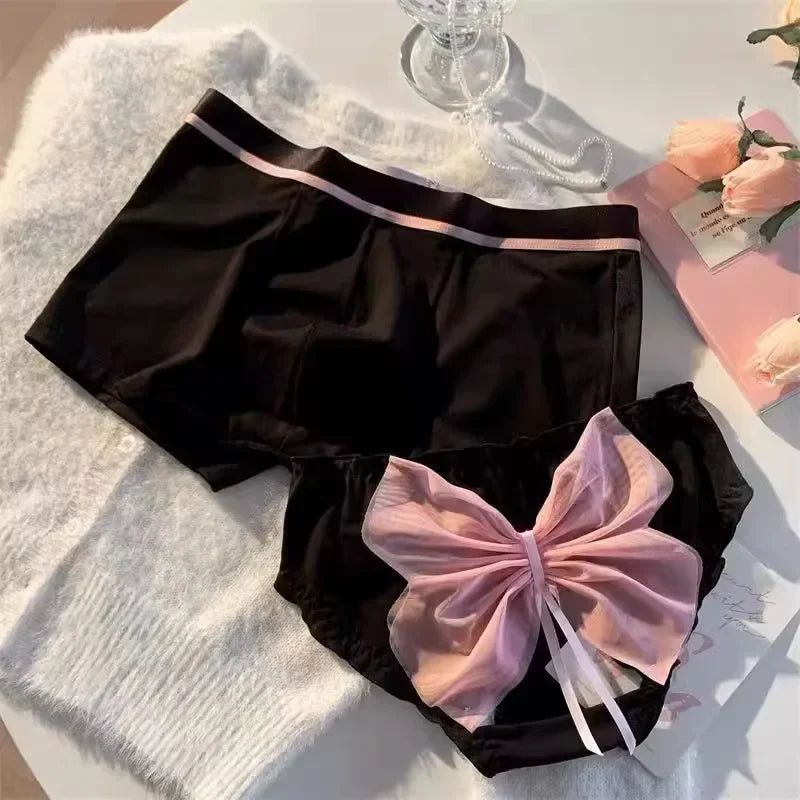 Pink Bowtie Matching Couple Underwear – Soft Cotton Set