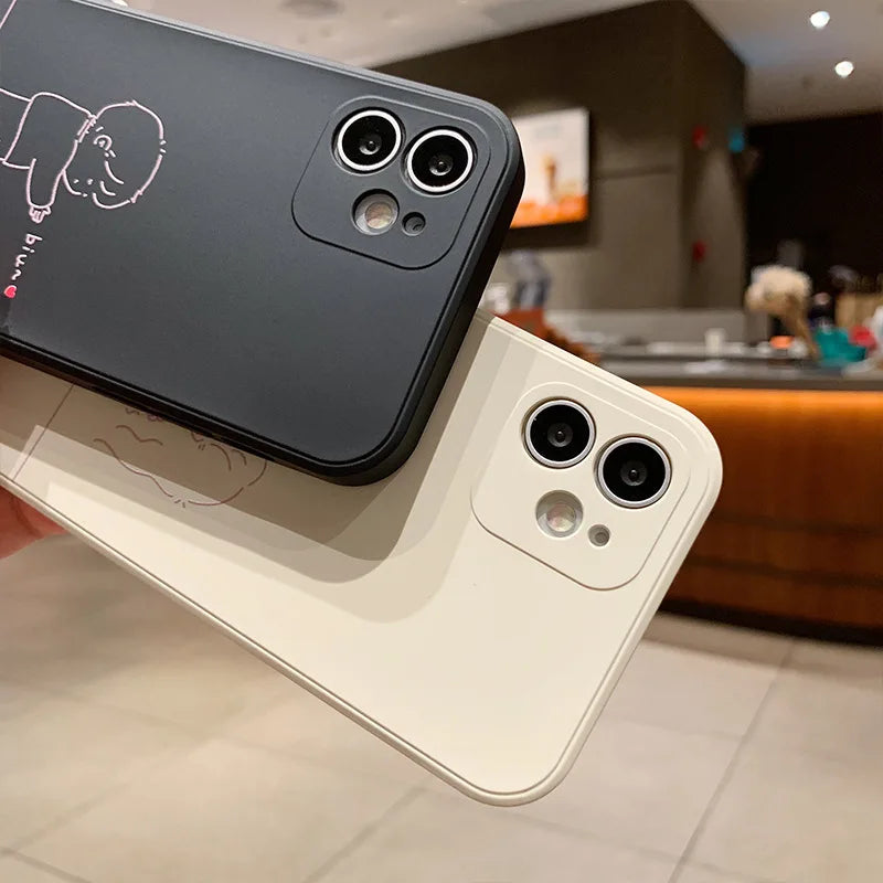 Cute Minimalist Couple Line Art Phone Case Set – Black & White Matching Covers