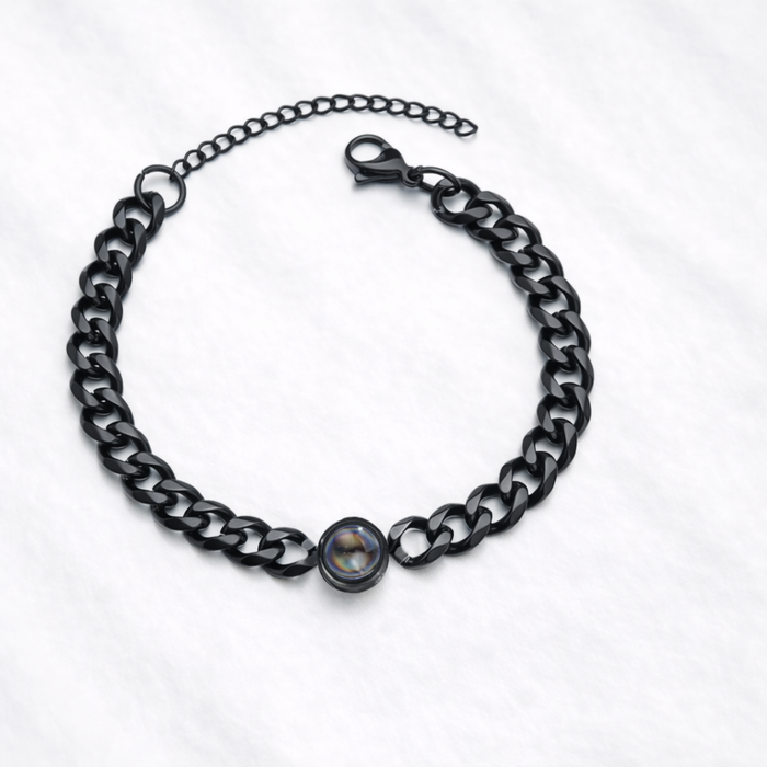 Sentiment Cuban Chain Photo Projection Bracelet with Picture Inside Black