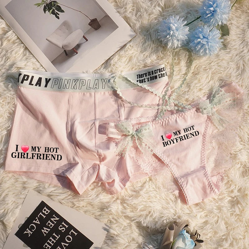I Love My Girlfriend Matching Couples Underwear – Soft Cotton Set Pink - B