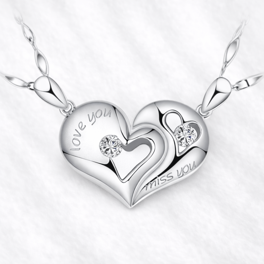 Silver Half Heart Necklace for Couples – Matching Set