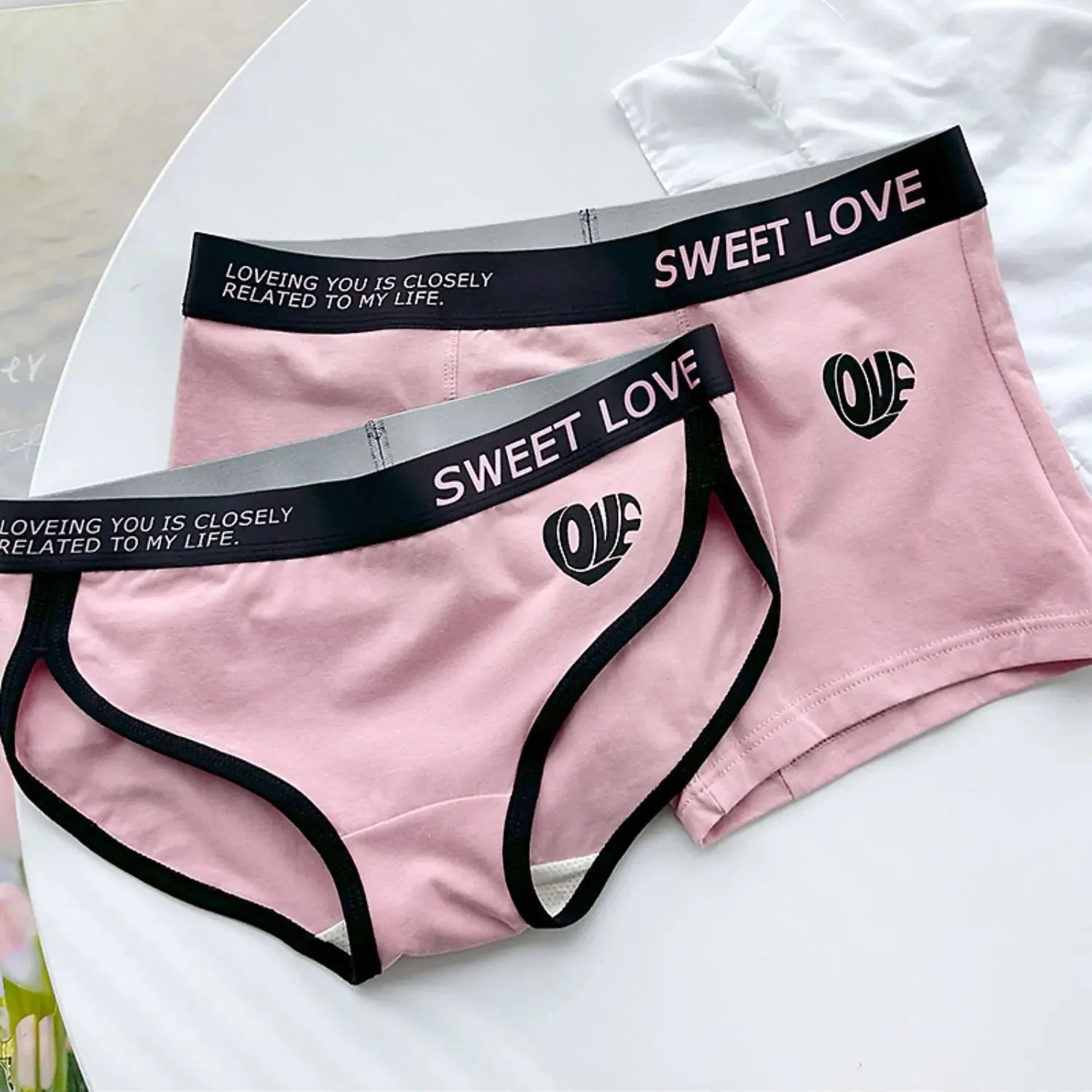Sweet Love Matching Couples Underwear – Smooth Lightweight Set Pink