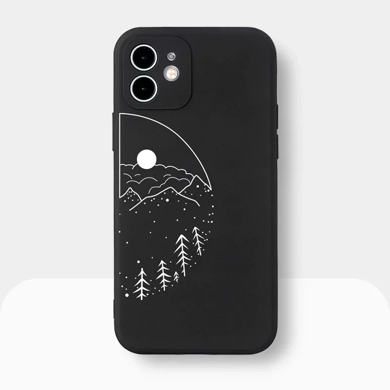 Matching Night and Day Landscape Phone Cases for Couples Black 1