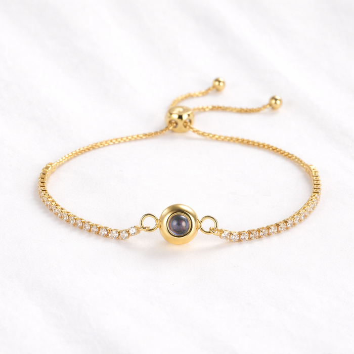 Treasure Tennis Photo Projection Bracelet with Picture Inside Gold