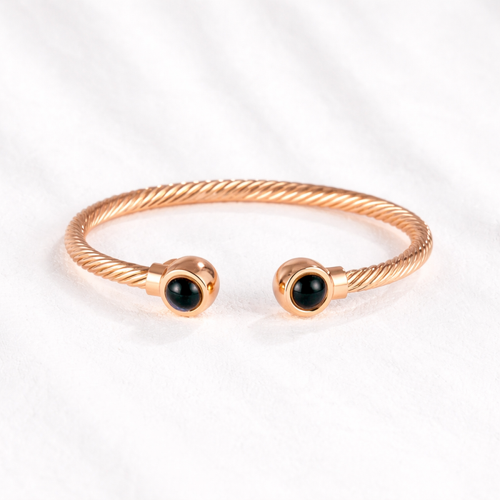 Twisted Texture Dual Photo Bangle Bracelet with Projection