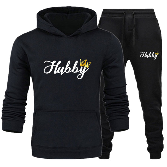 Wifey Hubby Matching Couples Tracksuits – Cotton Blend Set Black