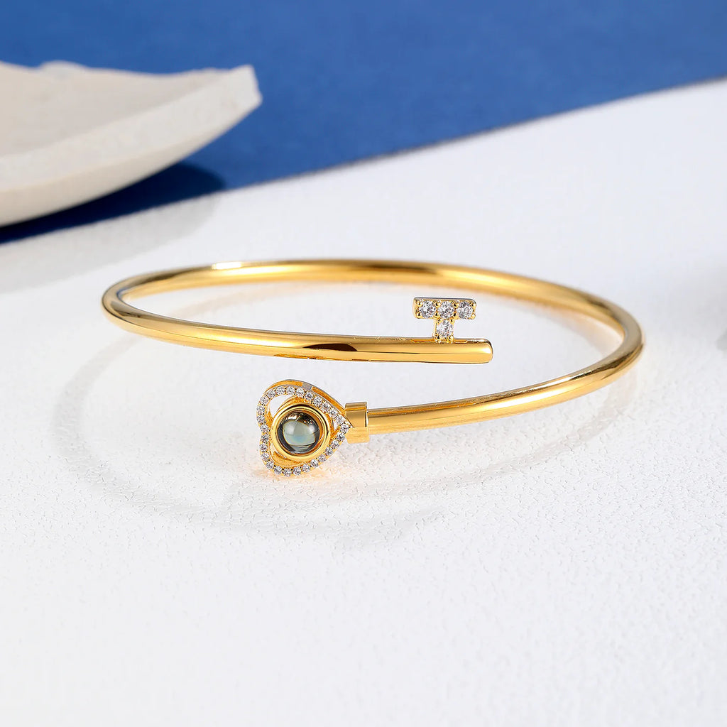 Love Key Photo Projection Bangle Bracelet with Picture Inside