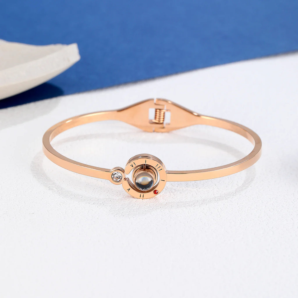 Joyful Photo Bangle Bracelet with Picture Inside Rose gold
