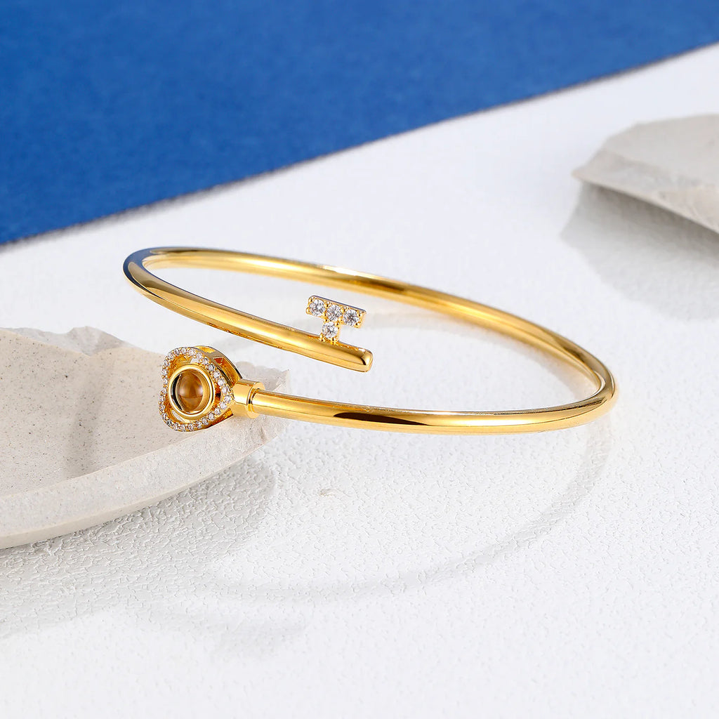 Love Key Photo Projection Bangle Bracelet with Picture Inside