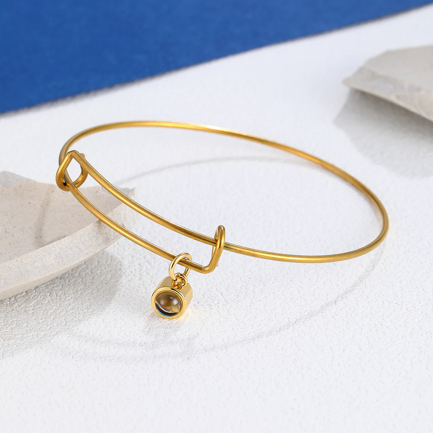 Embrace Photo Projection Bangle Bracelet with Picture Inside