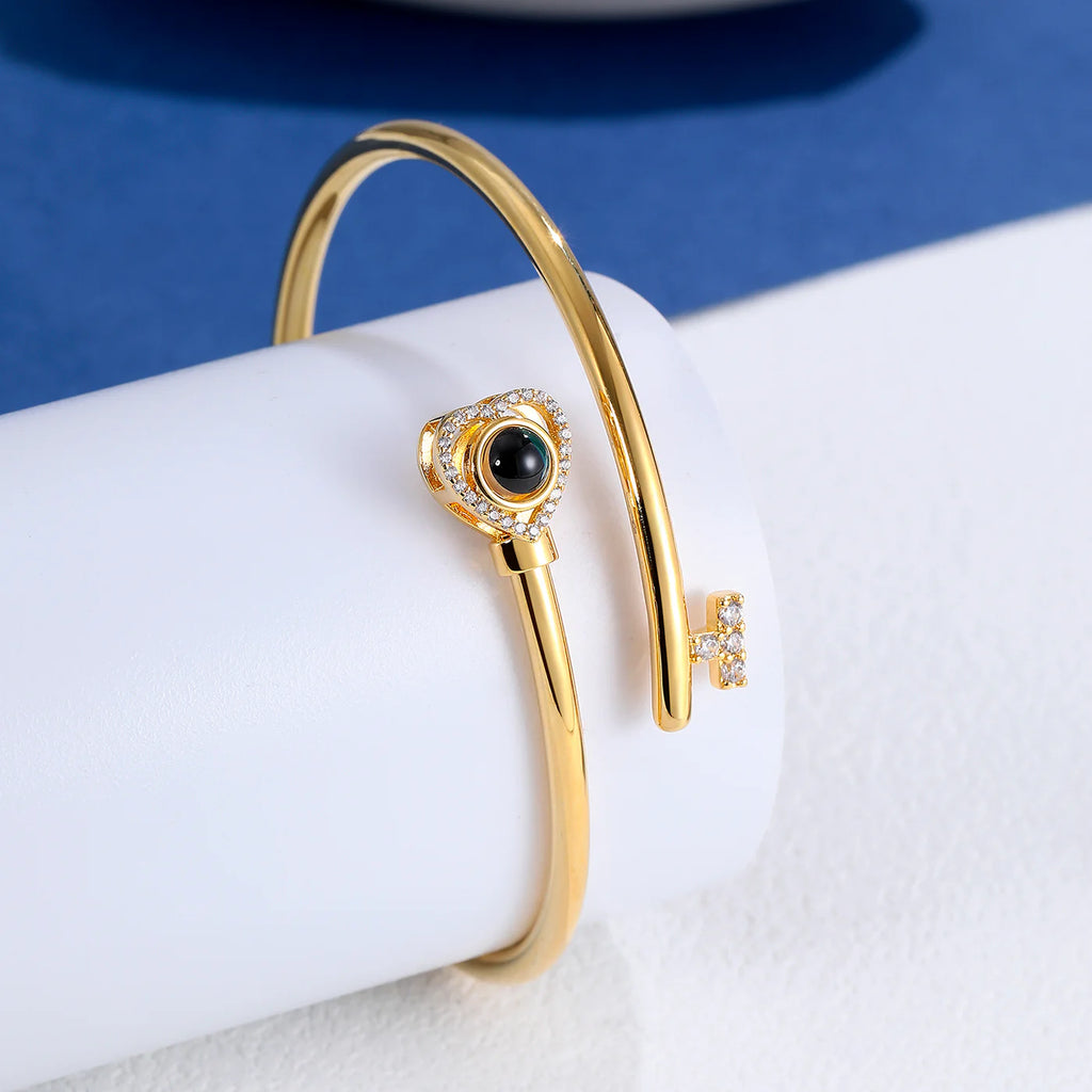Love Key Photo Projection Bangle Bracelet with Picture Inside