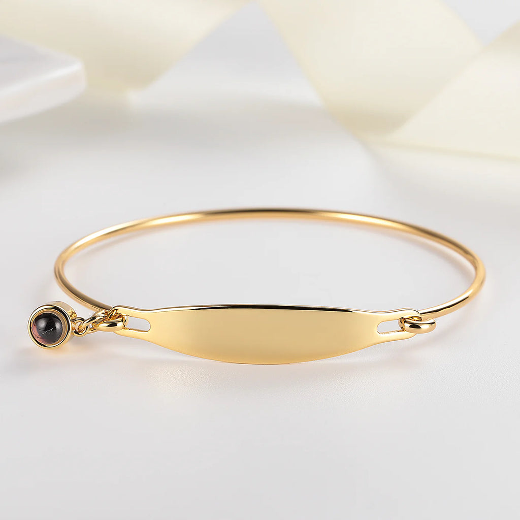 Echoes Engraved Photo Projection Bracelet with Picture Inside Gold