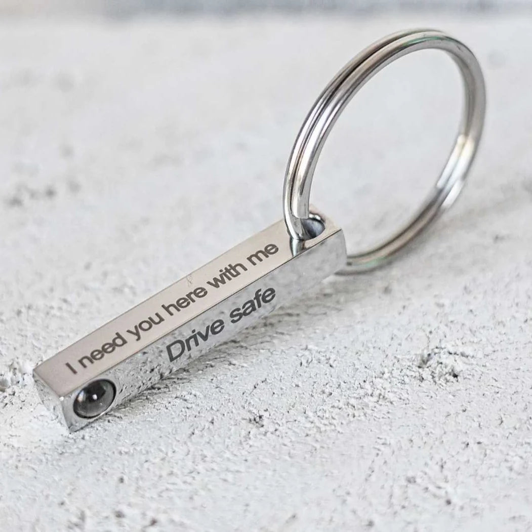 Bar Projection Keychain – Personalized Photo Projection Keepsake Silver