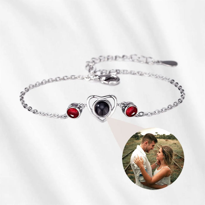 Birthstone Projection Bracelet – Heart Pendant with Photo Inside
