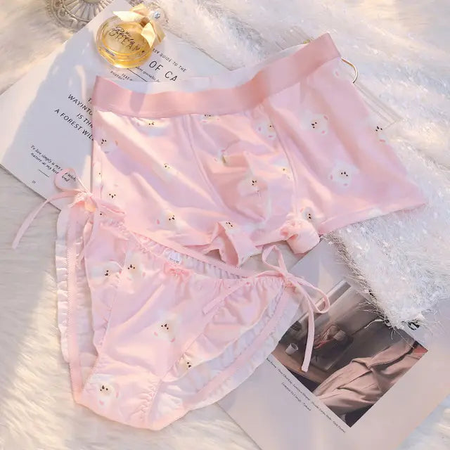 Couples Matching Pink Bunny Print Underwear – Premium Cotton Set