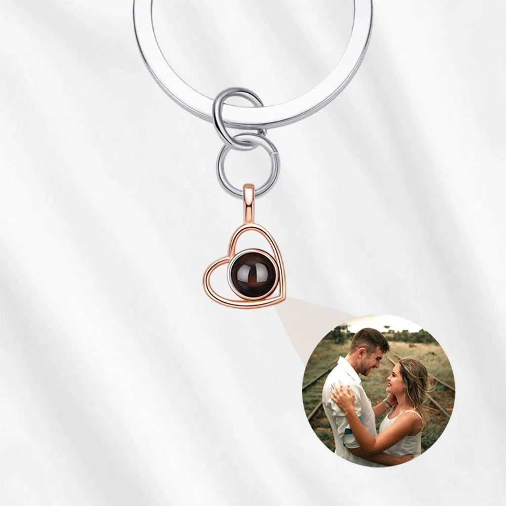 Heart Photo Projection Keychain with Picture Inside Rose gold