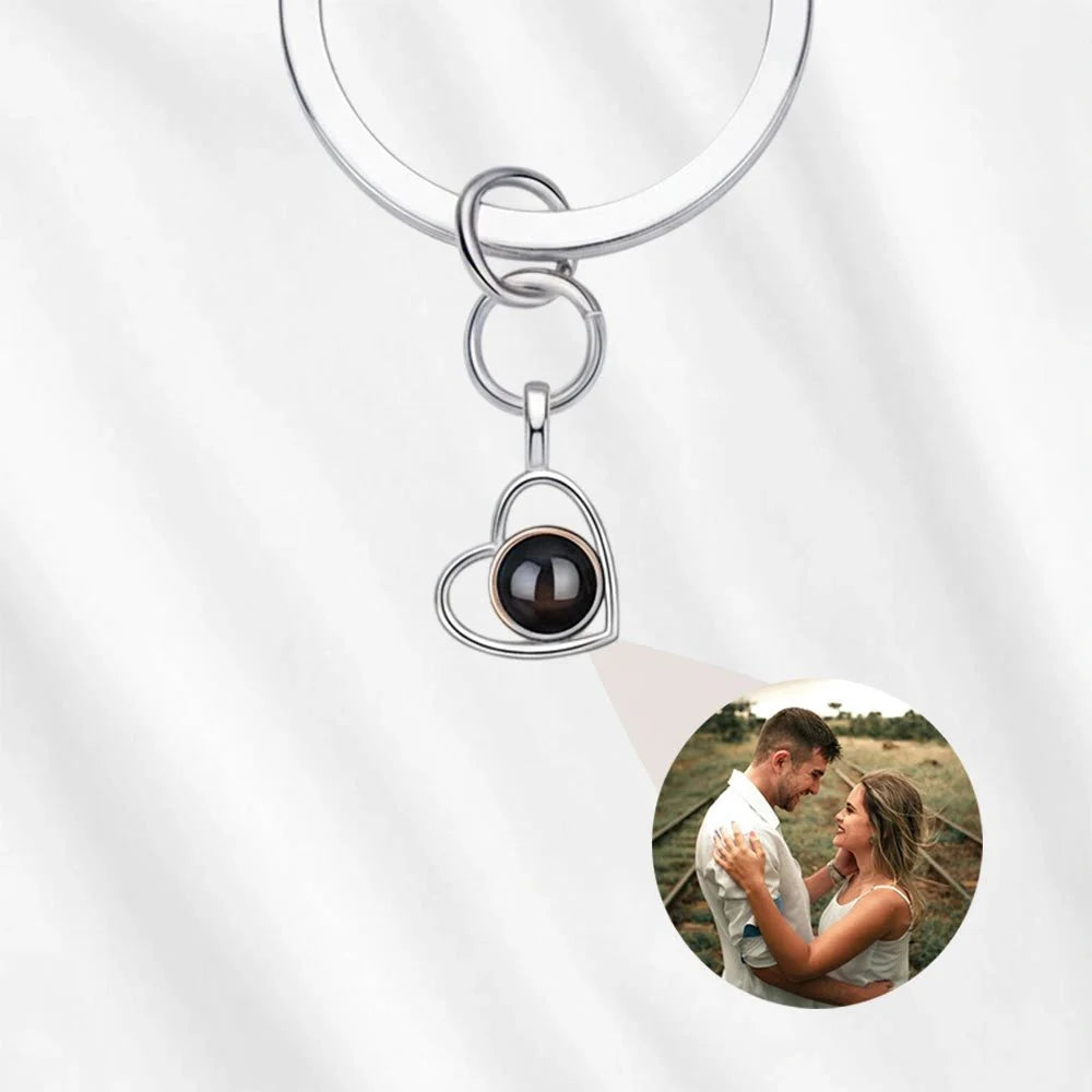 Heart Photo Projection Keychain with Picture Inside Silver
