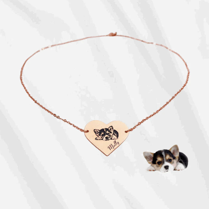 Personalized Photo Engraved Necklace – Heart Pendant Sterling Silver Rose gold
