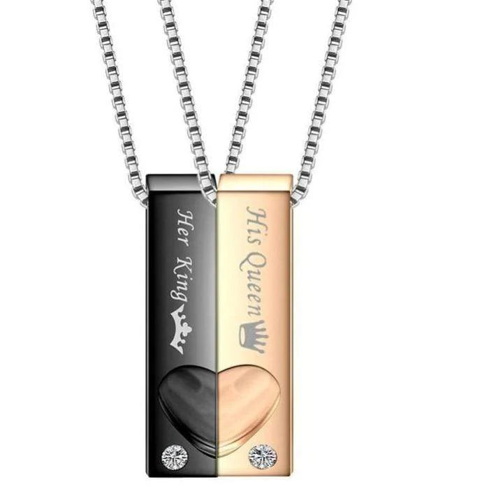 King and Queen Couple Necklaces – Matching Royal Jewellery Set Couple