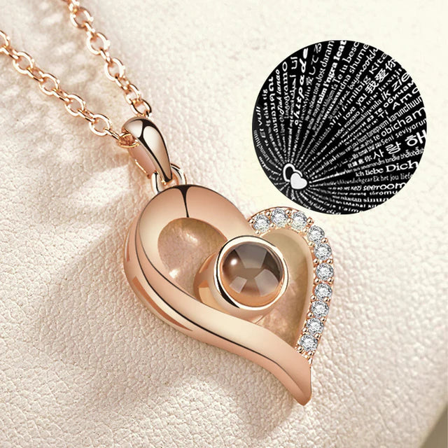 I Love You in 100 Languages Necklace – Romantic Projection Jewellery Gold