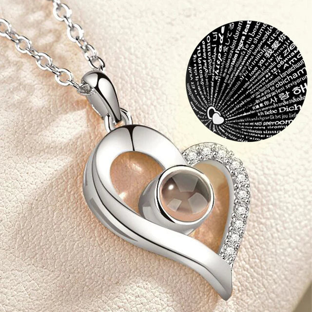 I Love You in 100 Languages Necklace – Romantic Projection Jewellery Silver