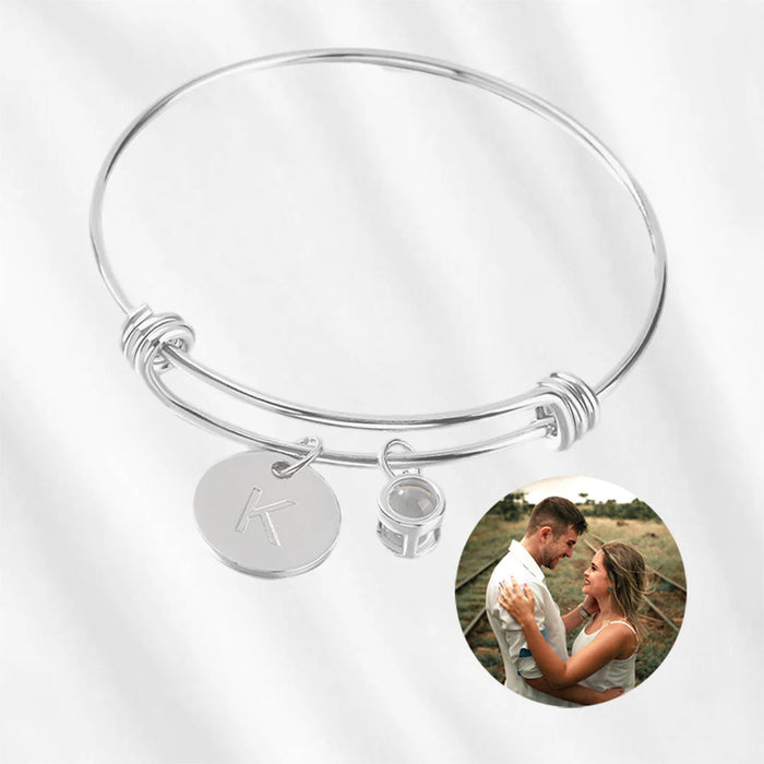 Bracelet with Picture Inside – Initial Disc Projection Bangle Silver