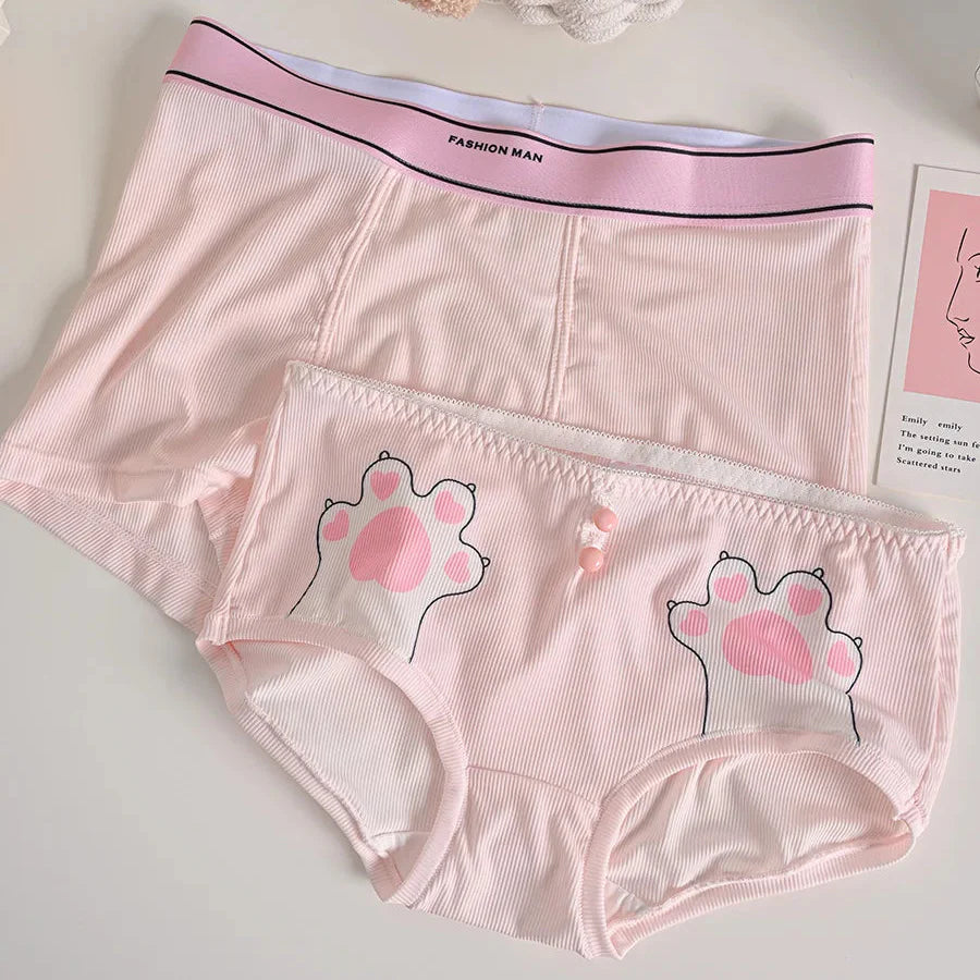 Matching Cat Paw Print Couples Underwear – Smooth Lightweight Set Women M - Men XXXL
