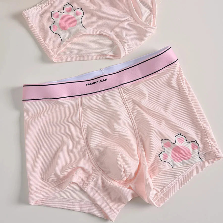 Matching Cat Paw Print Couples Underwear – Smooth Lightweight Set Women L - Men L