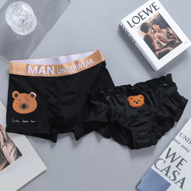 Brown Bear Matching Underwear for Couples – Premium Cotton Set Black