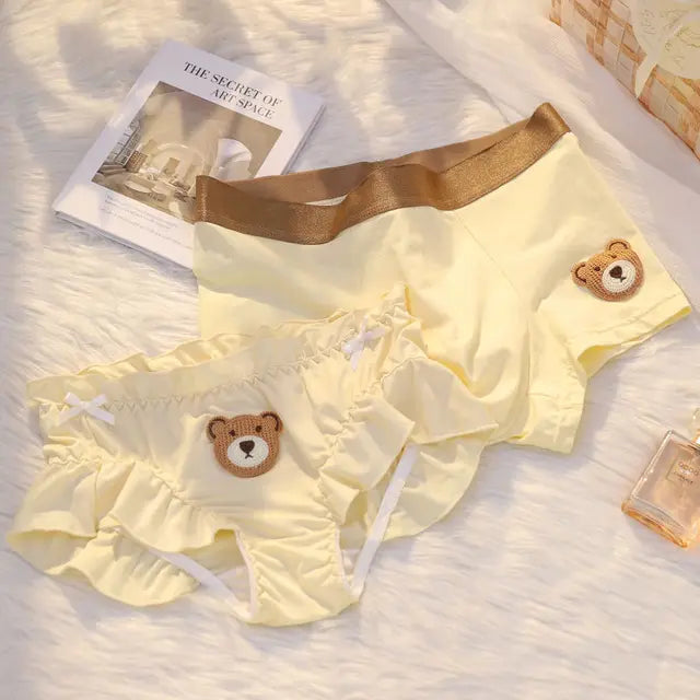 Brown Bear Matching Underwear for Couples – Premium Cotton Set Yellow
