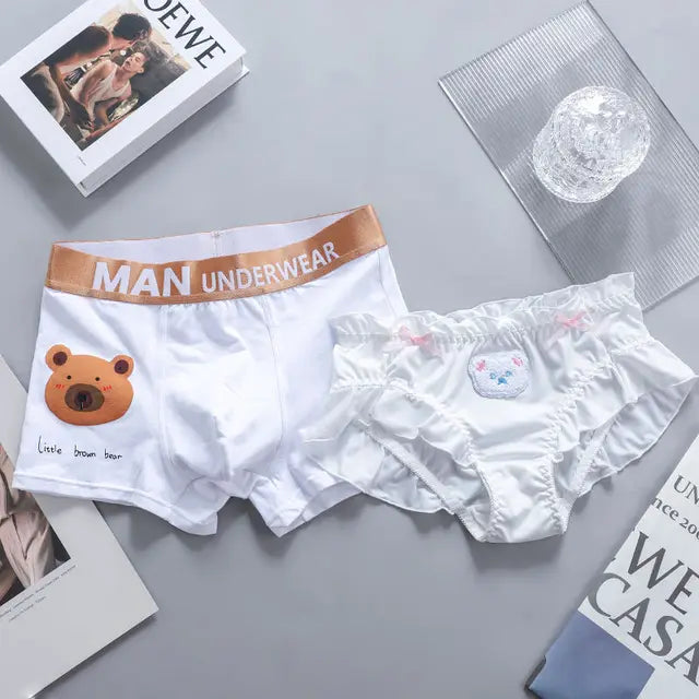 Brown Bear Matching Underwear for Couples – Premium Cotton Set White