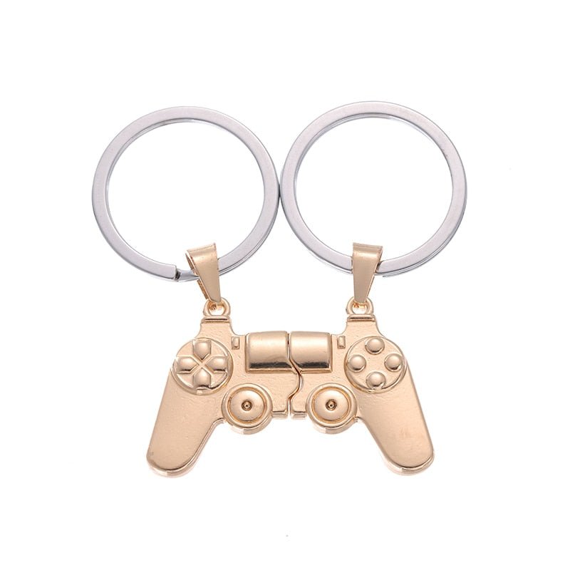 Metal Game Controller Keychain Set – Gamer Couple Matching Key Rings Rose Gold