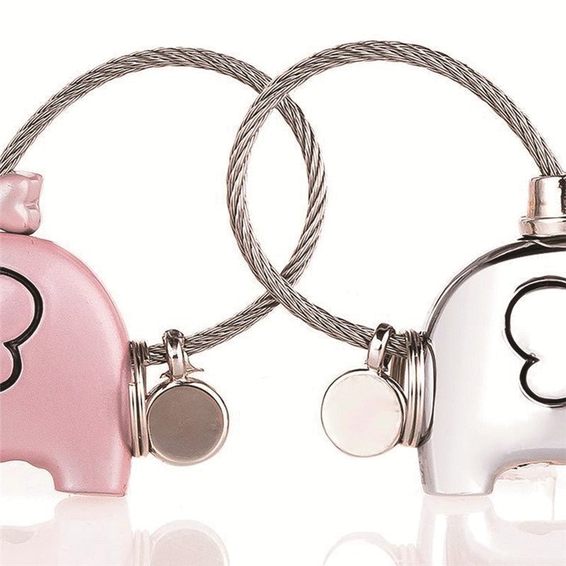 Kissing Elephant Keychains for Couples – Cute Matching Metal Keyring Set