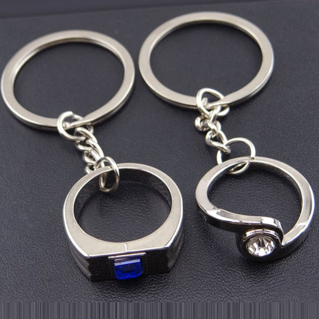 Personalised Two Ring Birthstone Keyring – Custom Gemstone Couple Keychain Gift