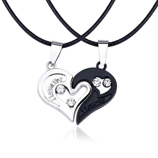His and Hers Heart Necklace – Matching Couple Jewellery Set Black