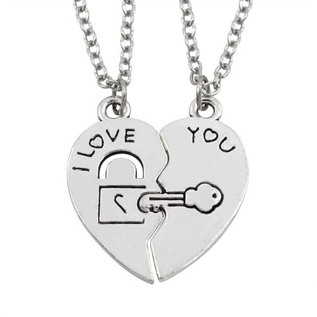 I Love You Lock Key Heart Couple Pendant Necklace – Matching Set