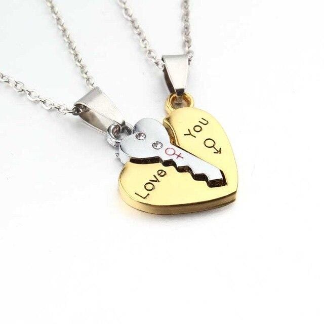 Key and Heart Necklace Set for Couples – Matching Romantic Jewellery Gold