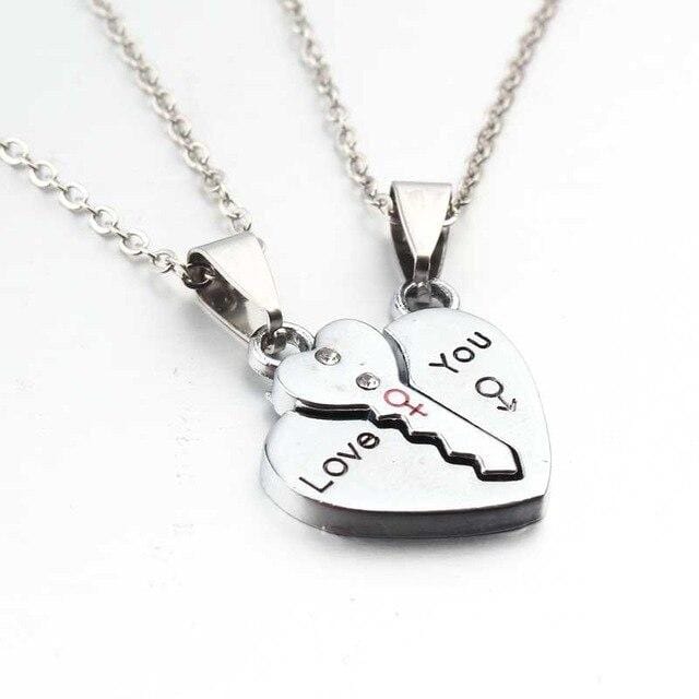 Key and Heart Necklace Set for Couples – Matching Romantic Jewellery Silver