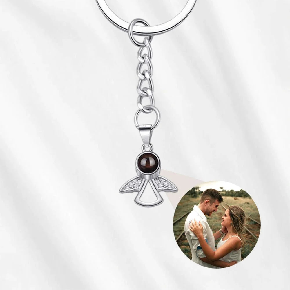 Angel Photo Projection Keychain with Picture Inside Silver