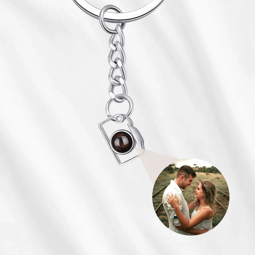Personalized Camera Photo Projection Keychain with Picture Inside Silver