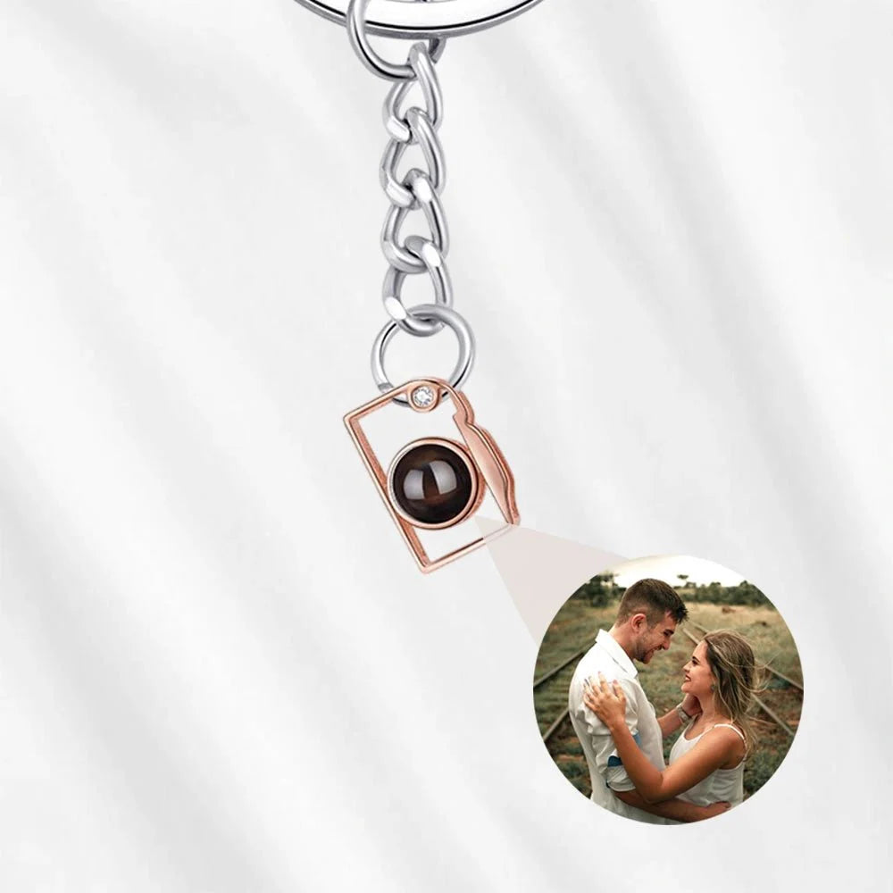 Personalized Camera Photo Projection Keychain with Picture Inside Rose gold
