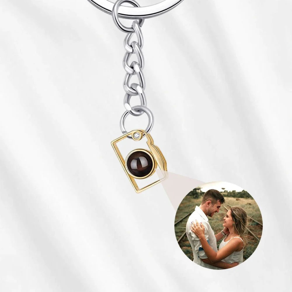 Personalized Camera Photo Projection Keychain with Picture Inside Gold