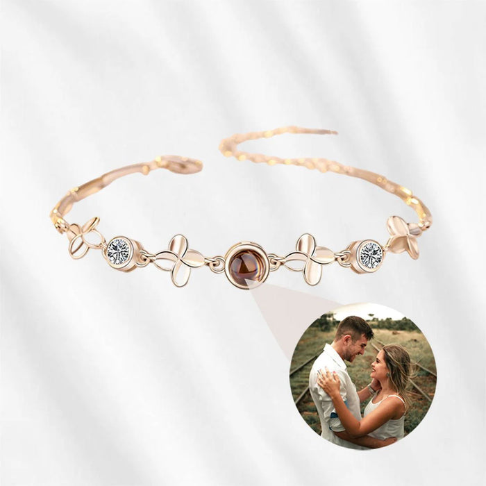 Projection Bracelet Clover Sterling Silver – Personalized Picture Inside Jewelry Rose gold