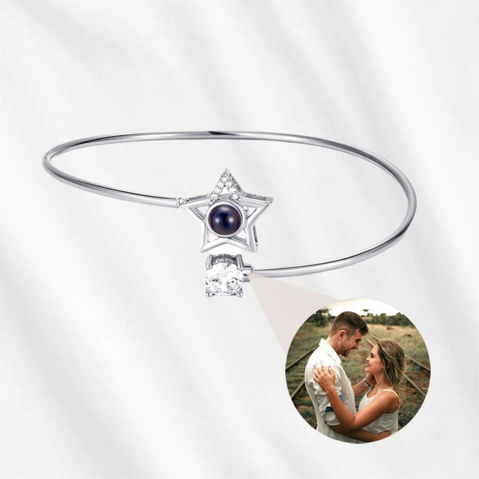 Projection Bracelet for Her – Star Bangle with Photo Inside Silver
